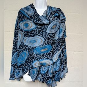 Cashmere Poncho Wrap Blue Abstract Print One Size